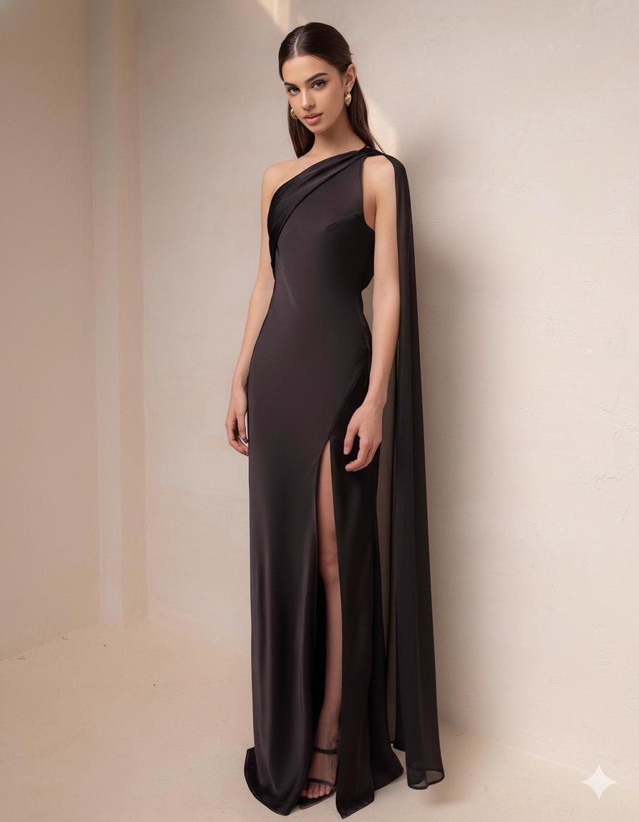 High-Slit Satin Dress