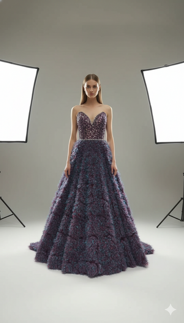 Amethyst Elegance: A Strapless Ball Gown