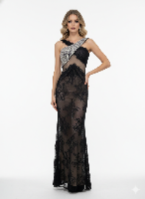 Strapless Crystal-Embellished Mesh Bodycon Lace Evening Gown