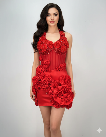 3D Floral Heavy Crystal-Embossed Sexy Evening Gown