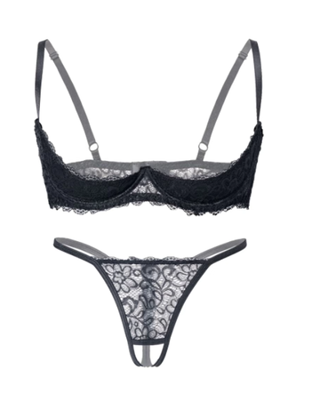 Deep V Lace Bra & Thong Set